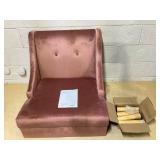 Velvet Wingback Armchair with Rubber Wood Legs-Pink - 27.5" x 31.5" x 33.5"(L x W x H) (Maybe Missing Hardware)