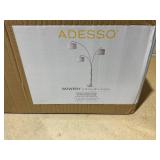 Adesso Bowery 3-Arm Arc Lamp 74-in Antique Brass Arc Floor Lamp with Linen Shade