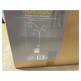 Adesso Bowery 3-Arm Arc Lamp 74-in Antique Brass Arc Floor Lamp with Linen Shade