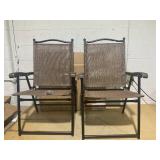 Giantex Set of 2 Patio Folding Chairs, Outdoor Patio Dining Chairs w/Armrest, Sling Back, Metal Frame, Outside Use for Lawn Camping Garden Pool Beach Yard Lounge, No Assembly, Brown
