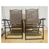 Giantex Set of 2 Patio Folding Chairs, Outdoor Patio Dining Chairs w/Armrest, Sling Back, Metal Frame, Outside Use for Lawn Camping Garden Pool Beach Yard Lounge, No Assembly, Brown