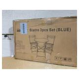 3 Piece Blue Metal Patio Bistro Set with Folding Table and 2 Chairs for Backyard, Balcony, Porch, Garden