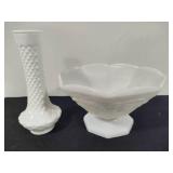 Milk Glass Vase & Pedestal Bowl