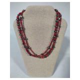 925 Jay King DTR Three Strand Red Coral & Gray Pearl Necklace w/Matching Earrings & Bracelet