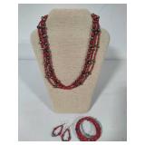 925 Jay King DTR Three Strand Red Coral & Gray Pearl Necklace w/Matching Earrings & Bracelet