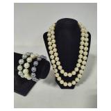 Joan Boyce Two Strand Pearl Necklace + Three Bracelets