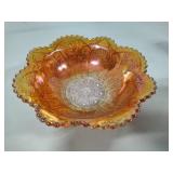 Jeanette Marigold Carnival Glass Scalloped Edge Bowl