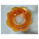 Jeanette Marigold Carnival Glass Scalloped Edge Bowl