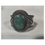 Silver Tone Nephrite Cuff Bracelet