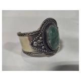 Silver Tone Nephrite Cuff Bracelet
