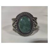 Silver Tone Nephrite Cuff Bracelet