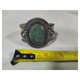 Silver Tone Nephrite Cuff Bracelet