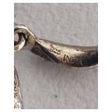 Long Black & Silver Tone Beaded Necklace, Stretch Bracelets & Sterling Earrings