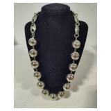 Silver Tone Large Beaded Necklace wThree Strand Stretch Bracelet