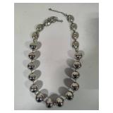 Silver Tone Large Beaded Necklace wThree Strand Stretch Bracelet