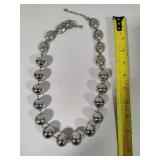 Silver Tone Large Beaded Necklace wThree Strand Stretch Bracelet