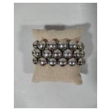 Silver Tone Large Beaded Necklace wThree Strand Stretch Bracelet