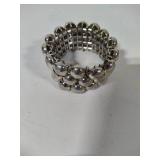 Silver Tone Large Beaded Necklace wThree Strand Stretch Bracelet