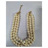 Triple Strand Pearl/Gold Tone Costume Necklace w/Hair Clip & Scarf Pin