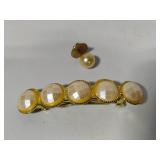 Triple Strand Pearl/Gold Tone Costume Necklace w/Hair Clip & Scarf Pin