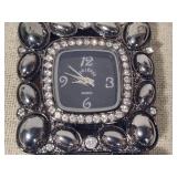 Adrienne Black Pebble & Crystal Bracelet Watch