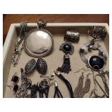 Lot of Asst Black/Silver Tone Costume Jewelry