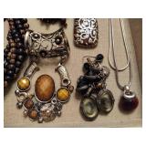 Lot of Asst Brown/Wood Tone Necklaces/Accessories