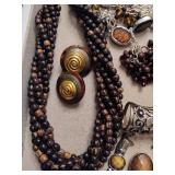 Lot of Asst Brown/Wood Tone Necklaces/Accessories