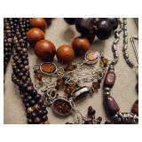 Lot of Asst Brown/Wood Tone Necklaces/Accessories