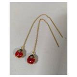 14K Yellow Gold Lady Bug Threader Earrings