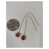 14K Yellow Gold Lady Bug Threader Earrings