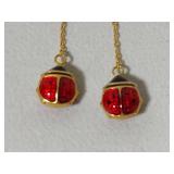 14K Yellow Gold Lady Bug Threader Earrings