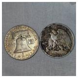 1943 Walking Liberty Half, 1961 Franklin Half