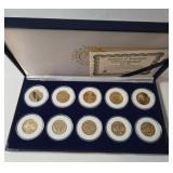 1999-2000 Ten Statehood Quarter Dollars  24 Karat Gold Plated Edition  (PA,DE,NJ.GA,CT,MA,MD,NC,NH,VA)