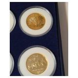 1999-2000 Ten Statehood Quarter Dollars  24 Karat Gold Plated Edition  (PA,DE,NJ.GA,CT,MA,MD,NC,NH,VA)