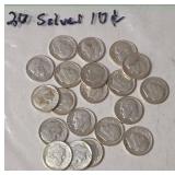 20 - Silver Dimes  - Brilliant