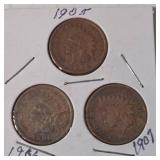 1905, 1906, 1907 Indian Head Pennies