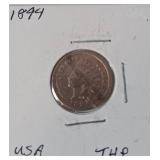 Six Indian Head Pennies (1888, 1891, 1894, 1894, 1897, 1901)