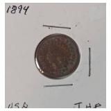 Six Indian Head Pennies (1888, 1891, 1894, 1894, 1897, 1901)