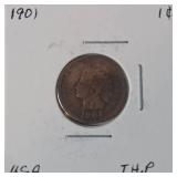 Six Indian Head Pennies (1888, 1891, 1894, 1894, 1897, 1901)