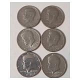5 -  1971 Kennedy Half Dollars  /  1 -1973 Kennedy Half Dollar