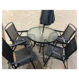 Shintenchi 6 Piece Patio Dining Set with Umbrella, Outdoor Furniture Set with 4 Folding Chairs and Tempered Glass Top Dining Table fot Lawn Backyard Garden Porch Black