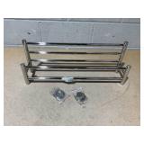 Tangkula Wall Mounted Bathroom Shelf with 2-Tier Bars, 24 Inch Stainless Steel Shelf, Polished Mirror Finish, Home Hotel Toilet Double Layer Bathroom Shelf