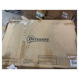 Outsunny 4 Piece Outdoor Bar Set with Umbrella, Patio Dining Set with 2 Folding Chairs, Wave Textured Tempered Glass Table for Backyard, Garden, Deck, Poolside, Beige