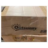 Outsunny Wicker Adirondack Chair Fire Pit Chair w/ Ottoman & Cushions, White