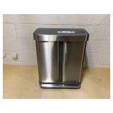 simplehuman 58 Liter / 15.3 Gallon Rectangular Dual Compartment Recycling Step, Brushed Stainless Steel with Soft-Close Plastic Lid Kitchen Trash Can