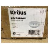 Kraus Viva Series KCV204GWH 13 Inch Round Porcelain Ceramic Vessel Bathroom Sink with Ultra Slim Edges, Unique Textured Design, Non-Porous Surface Easy Install