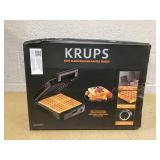 KRUPS 4-Slice Belgian Waffle Maker: Stainless Steel, 5 Browning Levels, Audible Ready Beep, Removable Plates, 1200W, Silver/Black, Large Waffle Maker Family Size, Great for Family Breakfasts