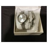 Laura Ashley Womens Watch set Silver 5pc (Has A Bit Of Glue Around Diamond)