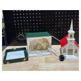 Vintage Illuminated Christmas Church & Department 56 Snowbabies Let it Roll Figurine